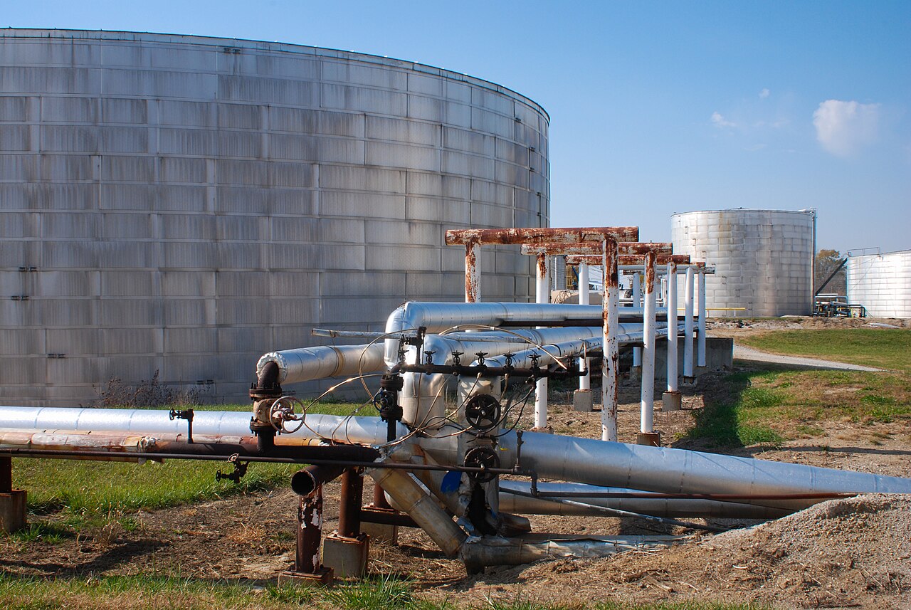 Industrial petroleum storage tanks and transfer piping