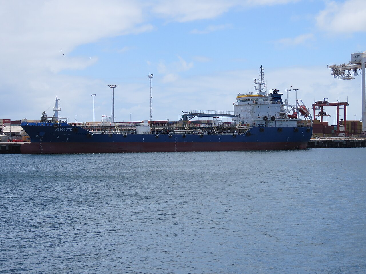 Actual oil products tanker at a commercial port